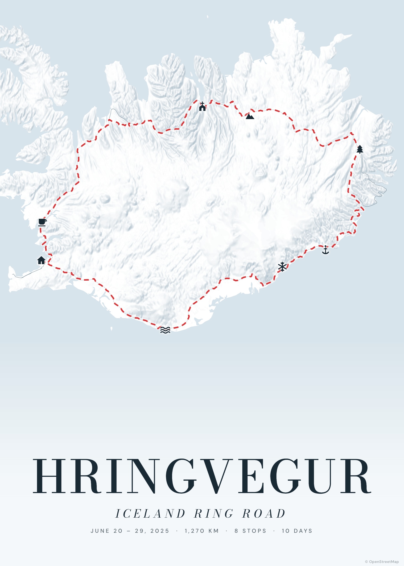 Iceland Ring Road map poster