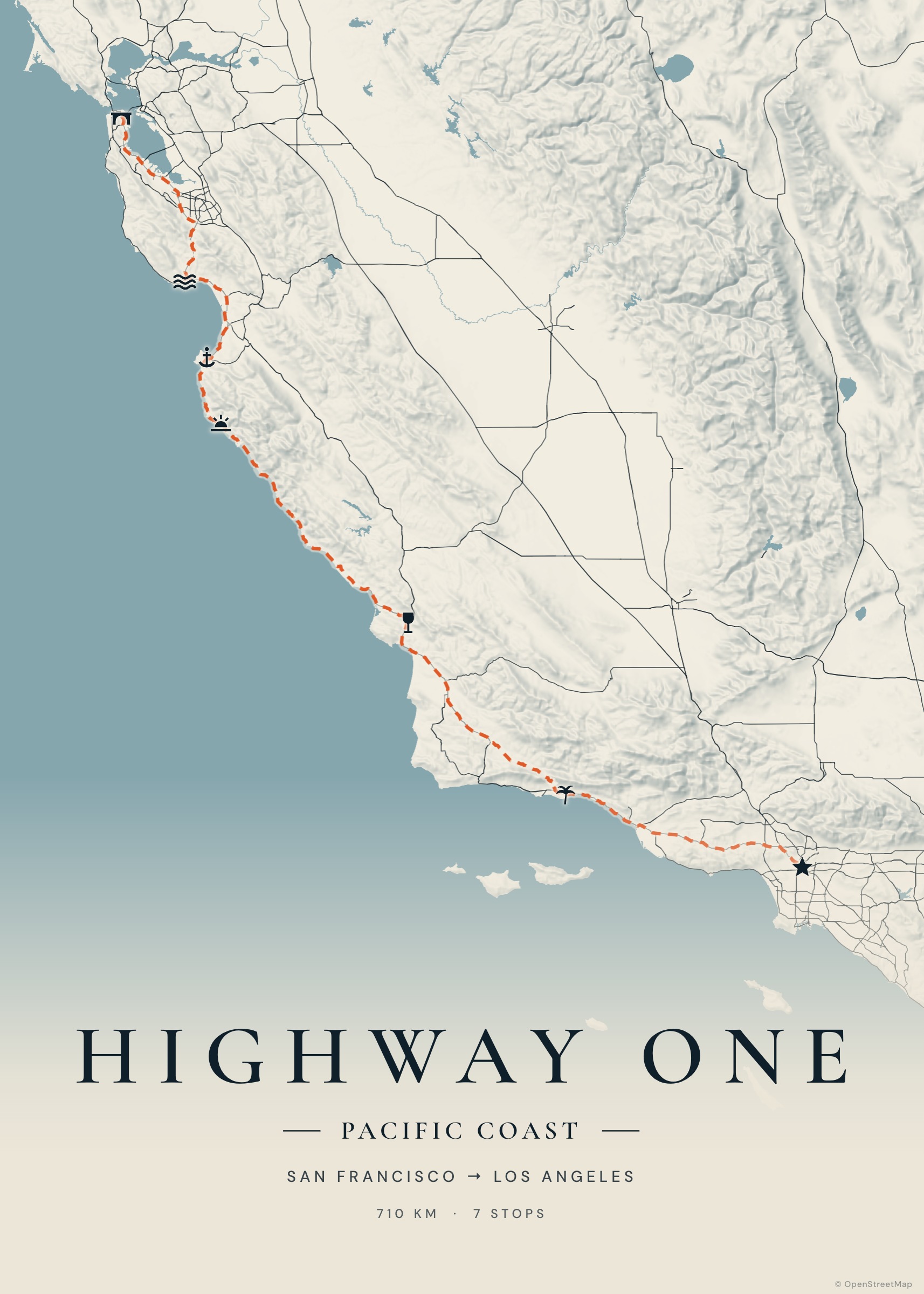 Pacific Coast Highway map poster
